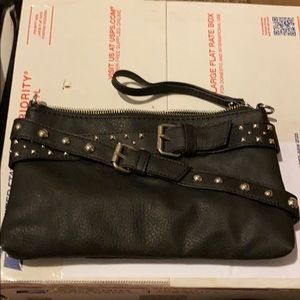 NWOT Black Faux Leather Silver Studded Clutch